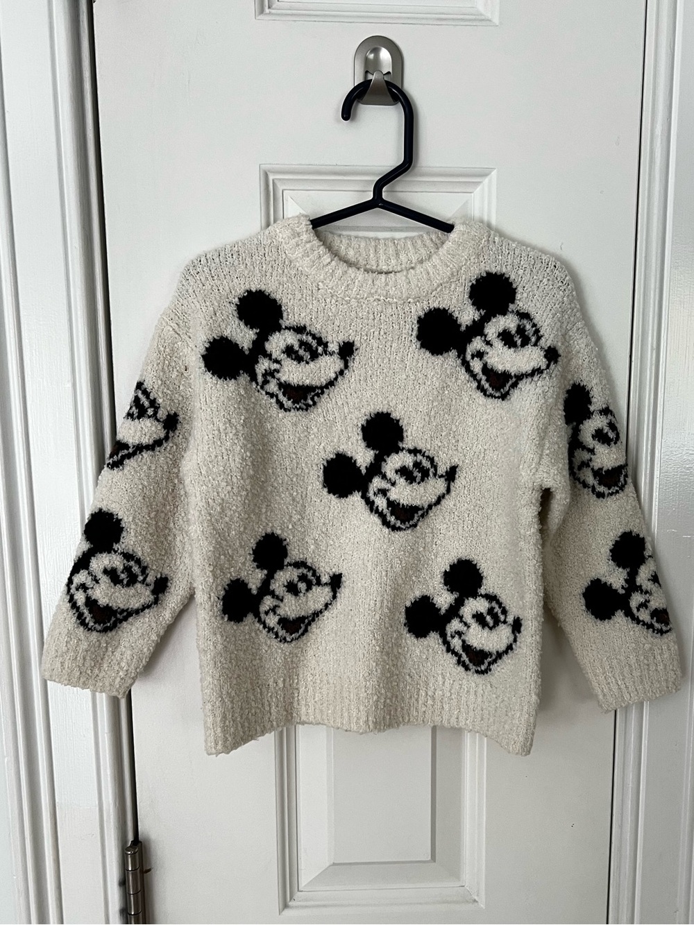Zara Cream & Black Mickey Mouse Plush Knit Sweater